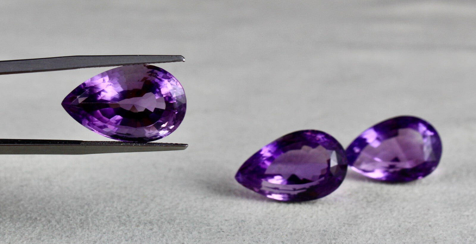 Natural Amethyst Pear Cut Gems 3 Pc 51.18 Ct For Earring Pendant Designing