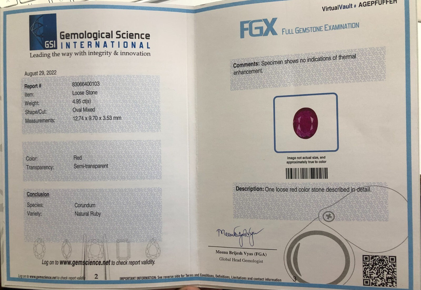 Certified Natural Ruby 4.95 Ct Oval Cut Unheated Mozambique Stone Pendant