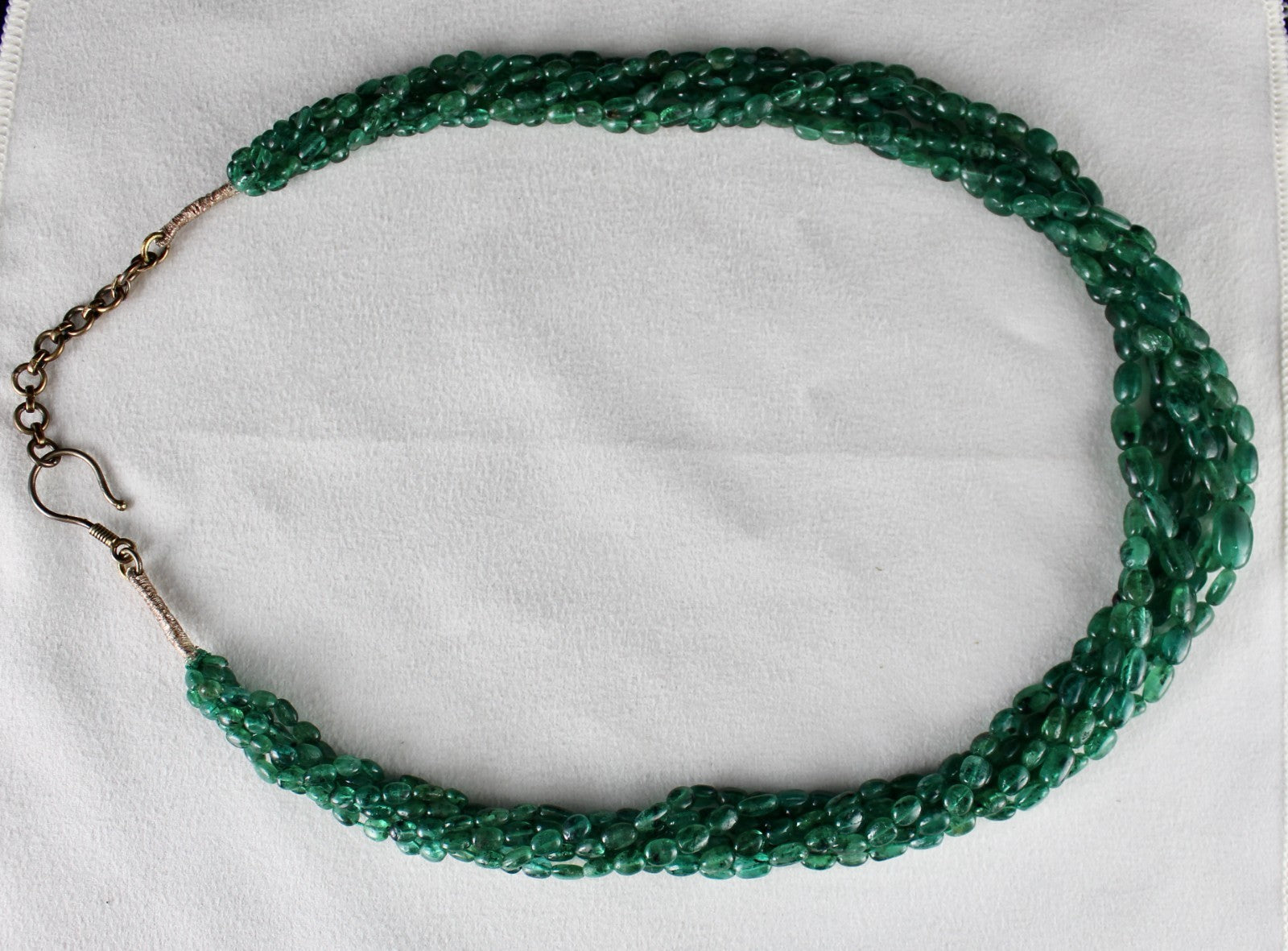 Natural Emerald Bead Necklace 6 L 413 Ct Certified Green Gemstone Silver Clasp