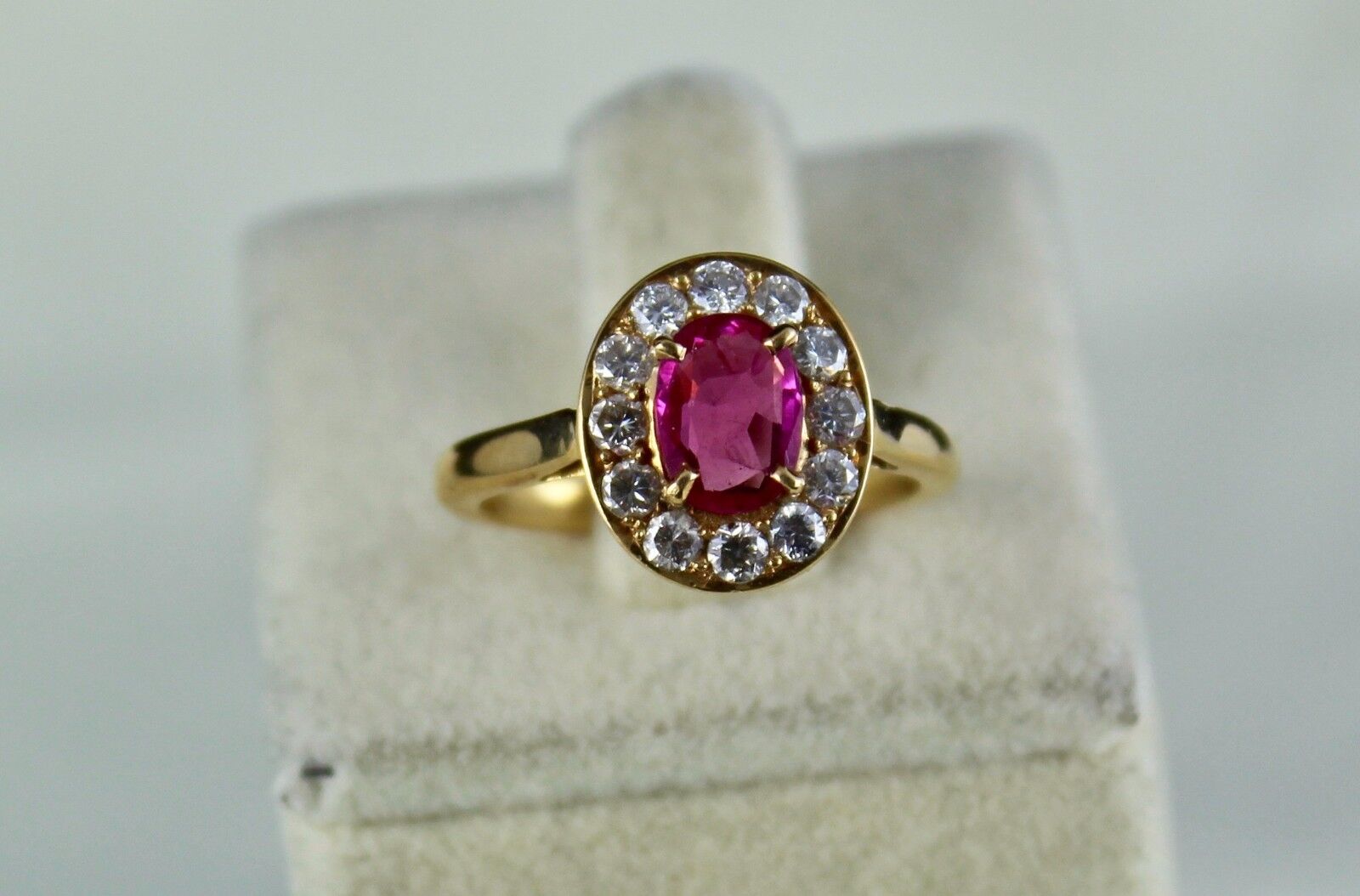 NATURAL HEATED RUBY RING 1.03 CTS OVAL STONE DIAMOND CUT 18K YELLOW GOLD