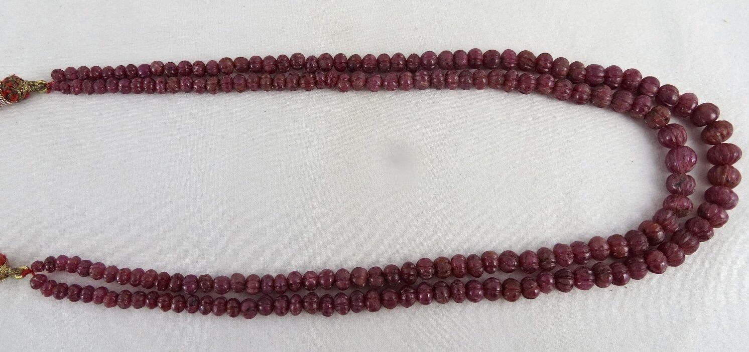 NATURAL RUBY CARVED MELON 276 CTS PRECIOUS GEMSTONE BEADS NECKLACE FOR LADIES