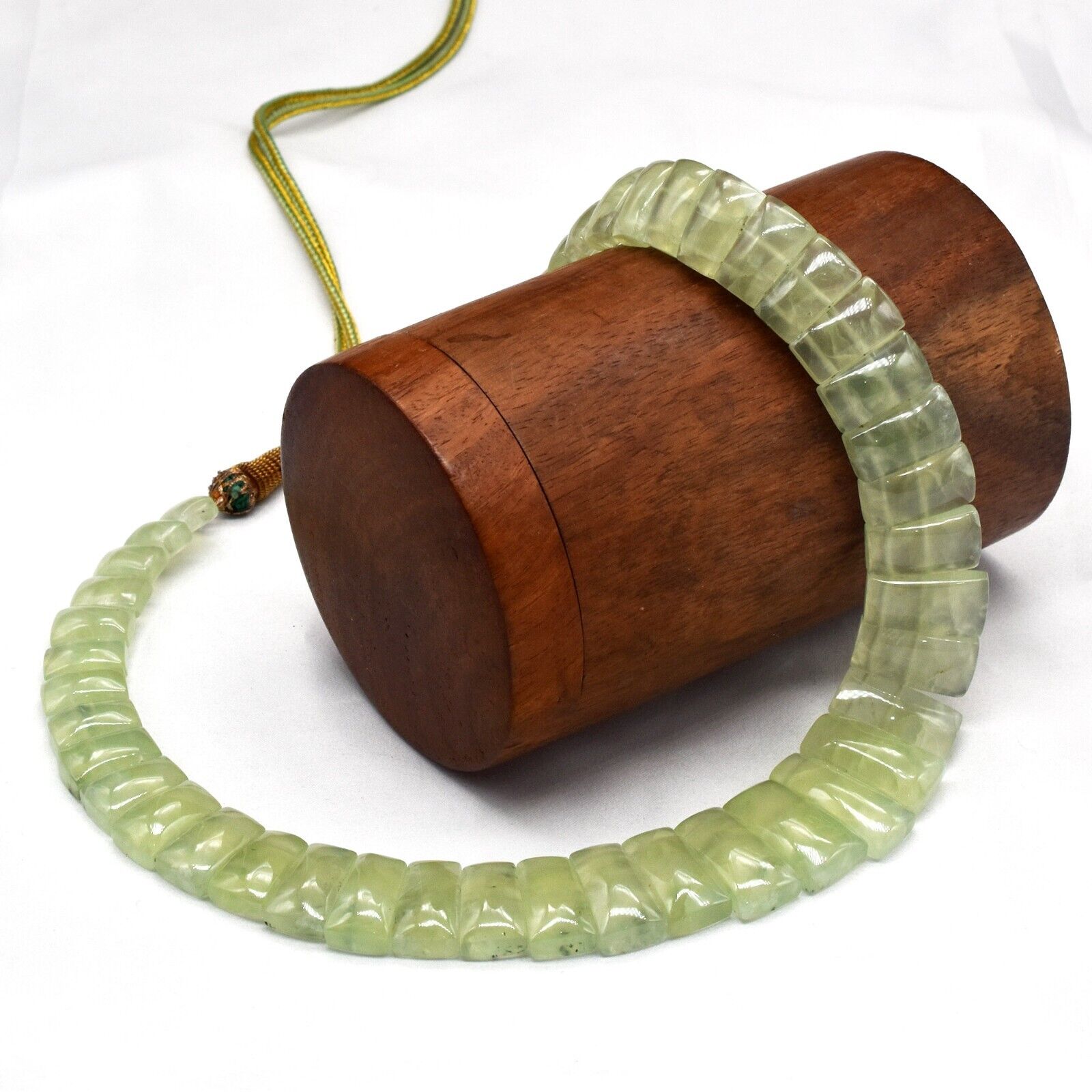 Natural Green Prehnite Flat Cut 574 Ct Fine Gemstone Semi Precious Necklace