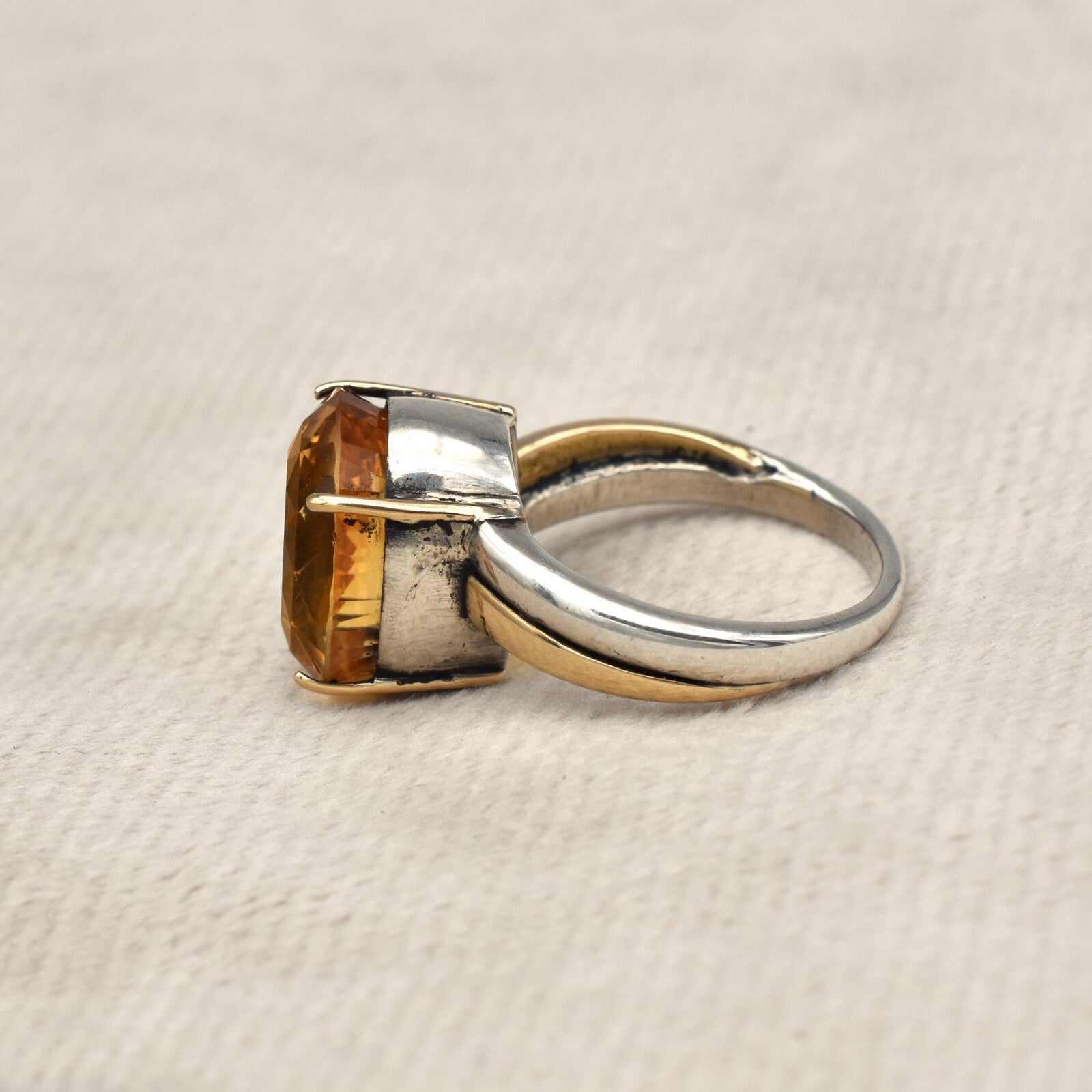 Vintage Citrine 10ct 18k Gold 925 Silver Ring Birthstone For Women Men