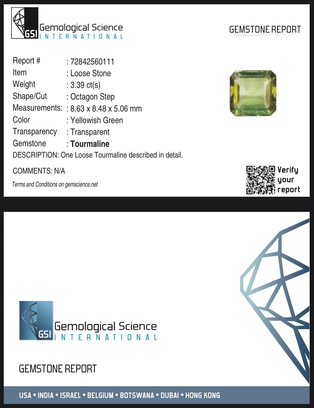 Certified Natural Green Tourmaline 3.39 Ct Octagon Cut Gemstone Ring Pendant