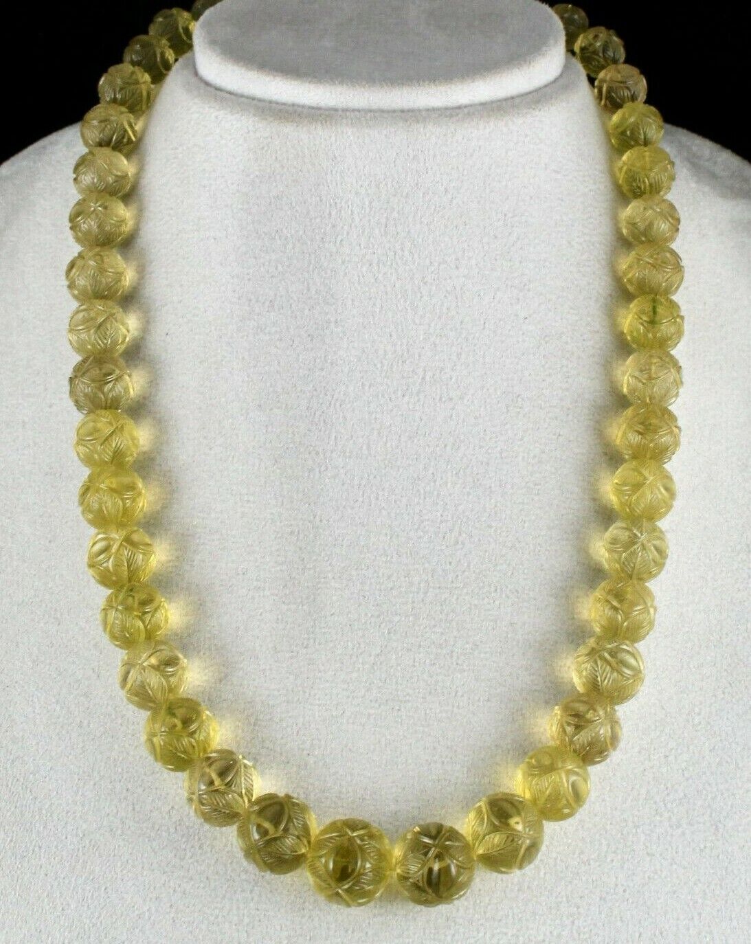 NATURAL LEMON QUARTZ BEADS CARVED 674 CTS SEMI PRECIOUS GEMSTONE BEADED NECKLACE