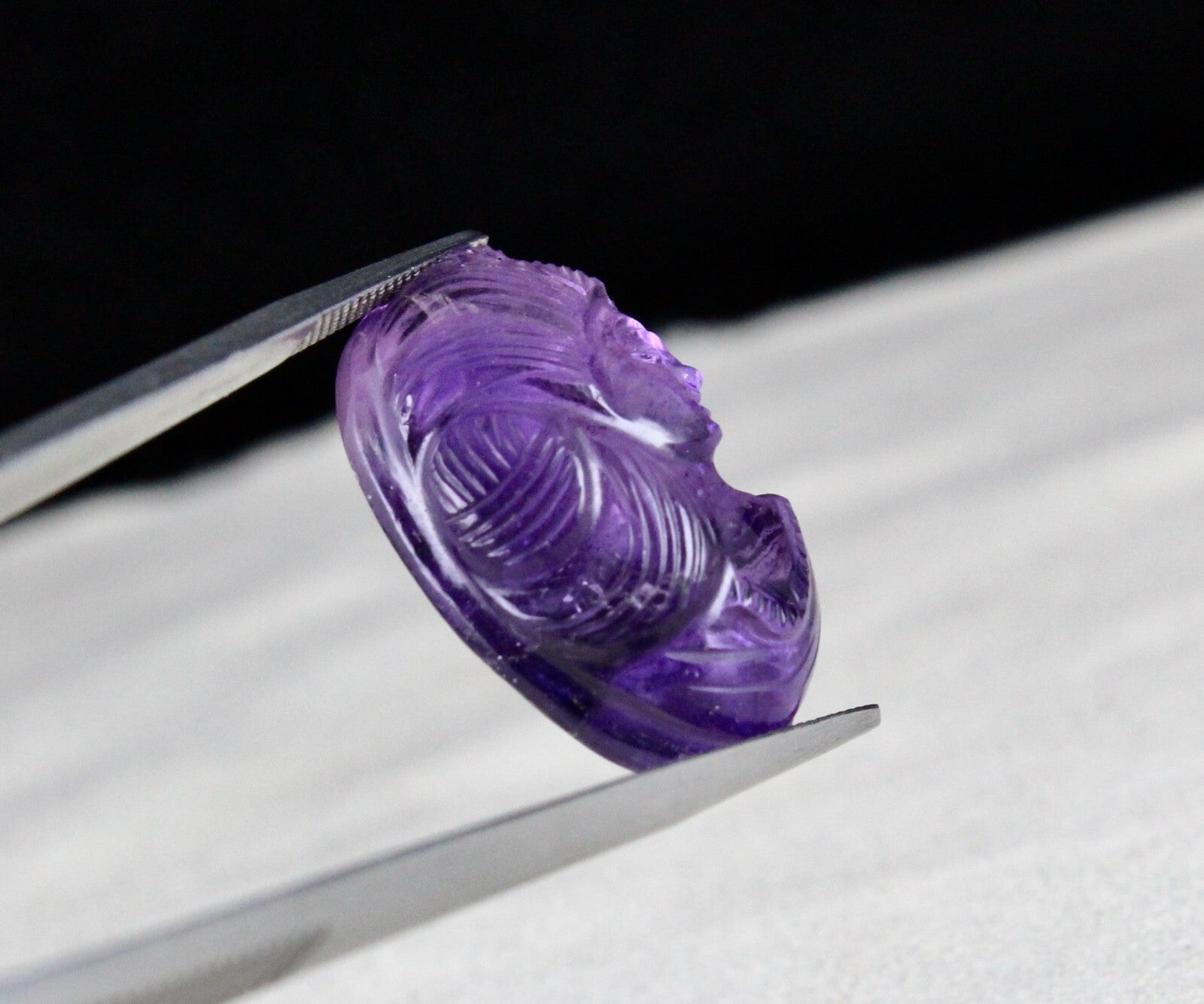 Natural Amethyst Engraved Face Cab Gemstone Pendant 28x18mm 42.11 Ct Designing