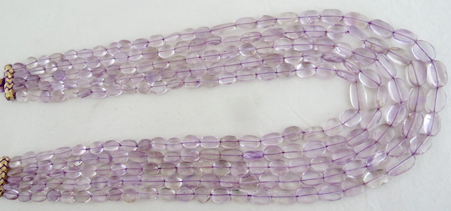 NATURAL PINK AMETHYST BEADS CABOCHON 5 LINE 689 CARATS GEMSTONE NECKLACE