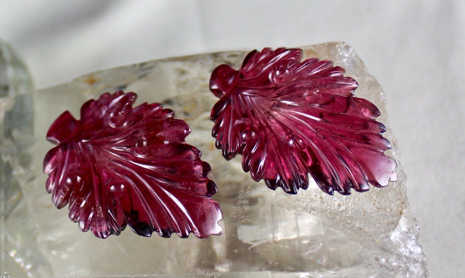 NATURAL PINK TOURMALINE CARVED LEAVES 4PCS 151 CTS GEMSTONE EARRING RING PENDANT