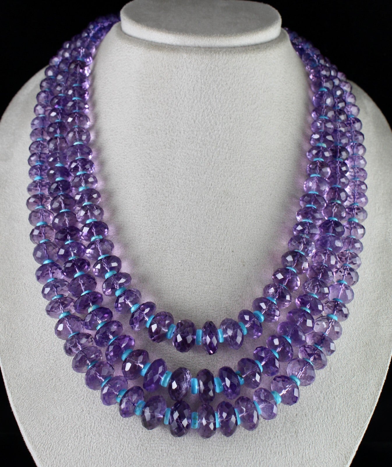 Certified Natural Amethyst & Turquoise Necklace 3 L 1838 Ct Gemstone For Women