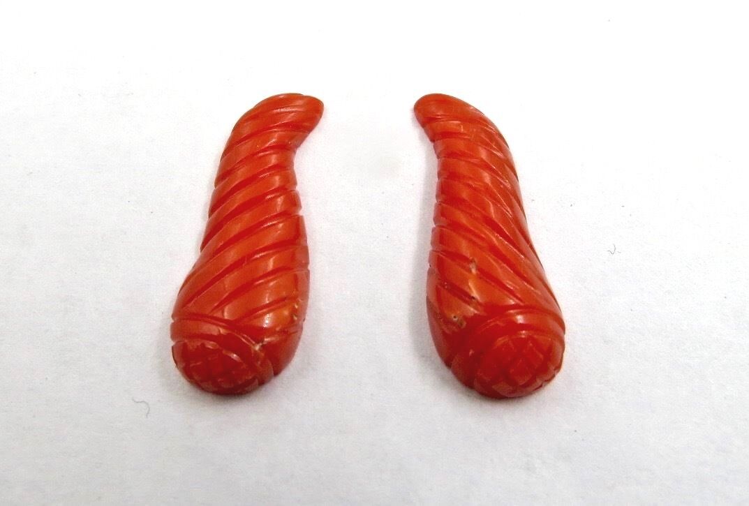 NATURAL RED CORAL CARVED GEMSTONE 26 MM 18.44 CARATS FOR EARRINGS & PENDANT