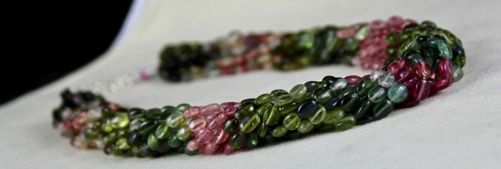 NATURAL MULTI TOURMALINE BEADS CABOCHON 650 CARATS GEMSTONE SILVER NECKLACE