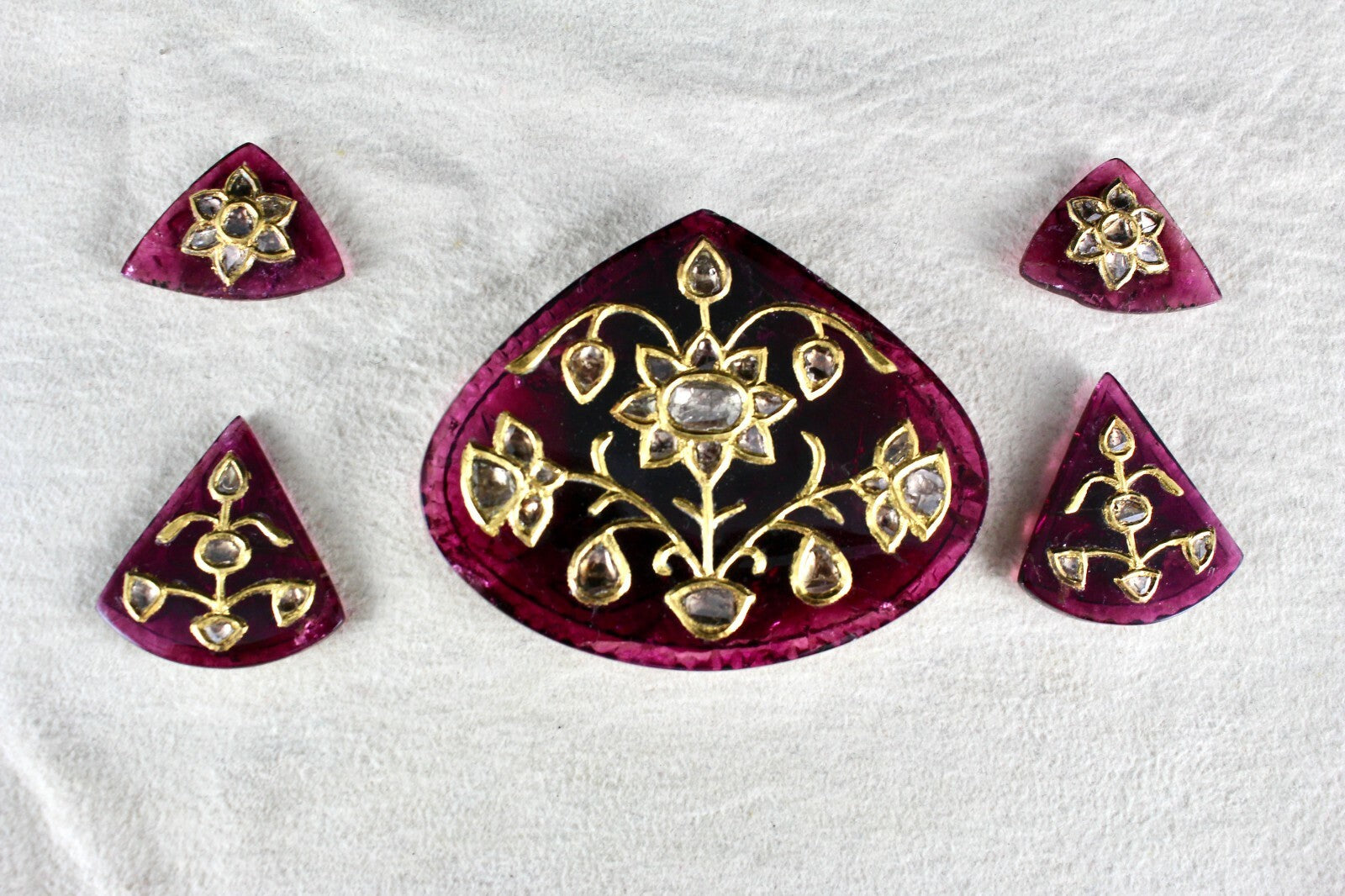 Certified Natural Pink Tourmaline Rubellite & Diamond 22k Gold Pendant Earring