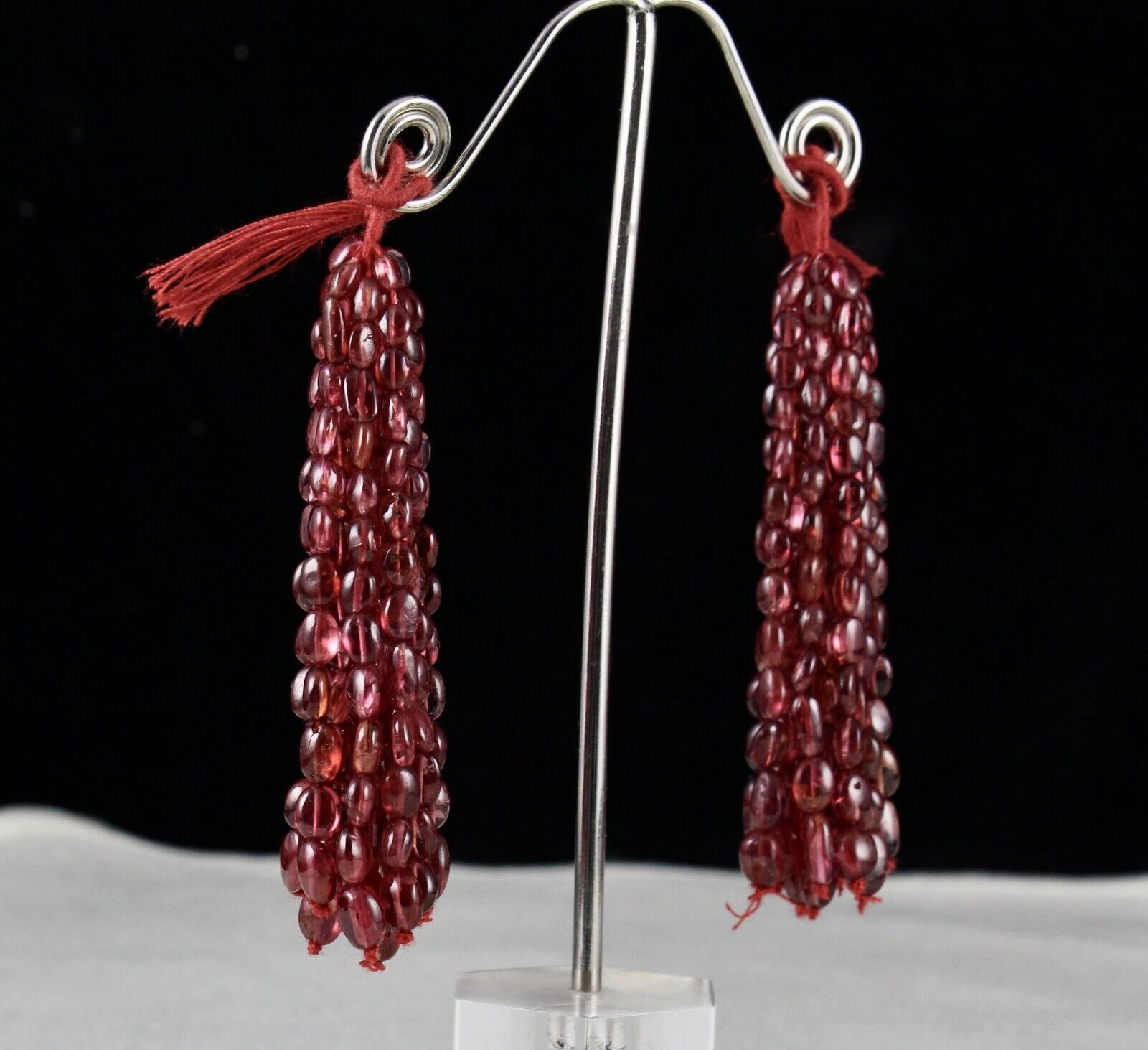 NATURAL CERTIFIED SPINEL BEADS TASSEL LONG 154 CARATS DESIGNING GEMSTONE EARRING