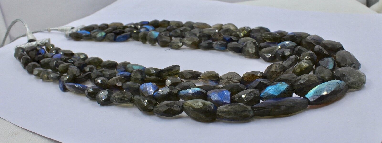 Natural Black Labradorite Faceted Tumble 4 L 877 Ct Gemstone Beaded Necklace