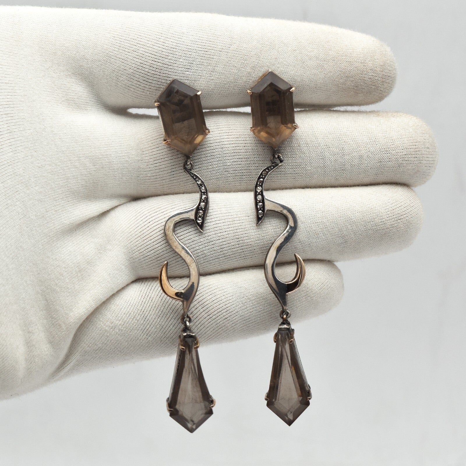 Natural Smoky Quartz 94.05ct Natural Diamond 18k Gold Sterling Silver Earrings