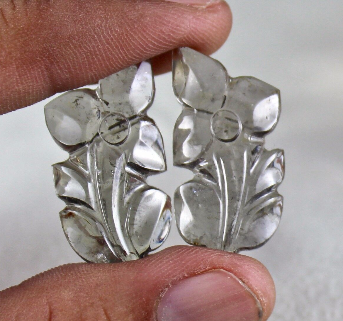 Natural Grey Tourmaline 45.60 Ct Carved Leaf Gemstone For Earring Designing