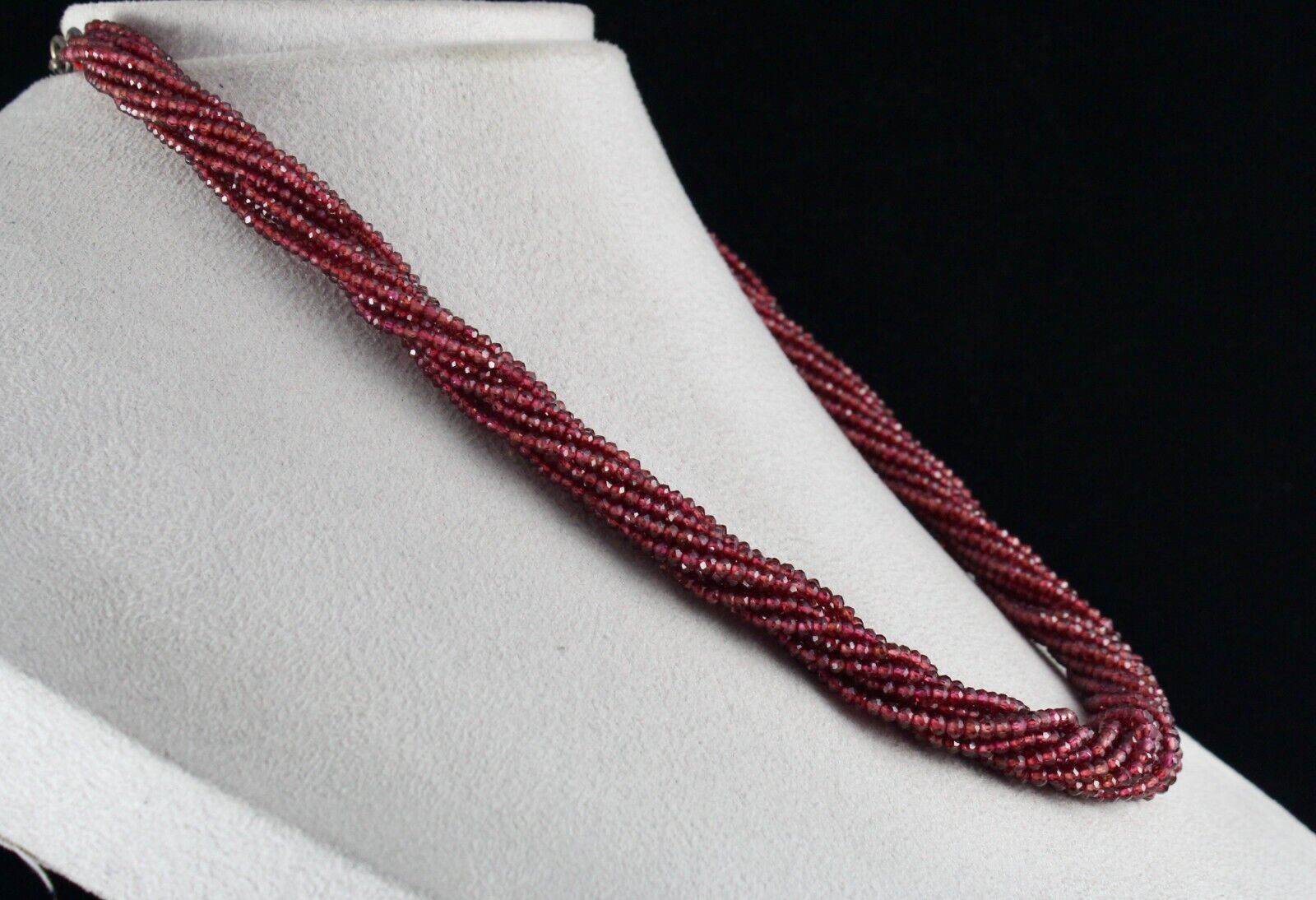 Natural Rhodolite Garnet Beaded Necklace 12 L 343 Carats Gemstone Silver Clasp