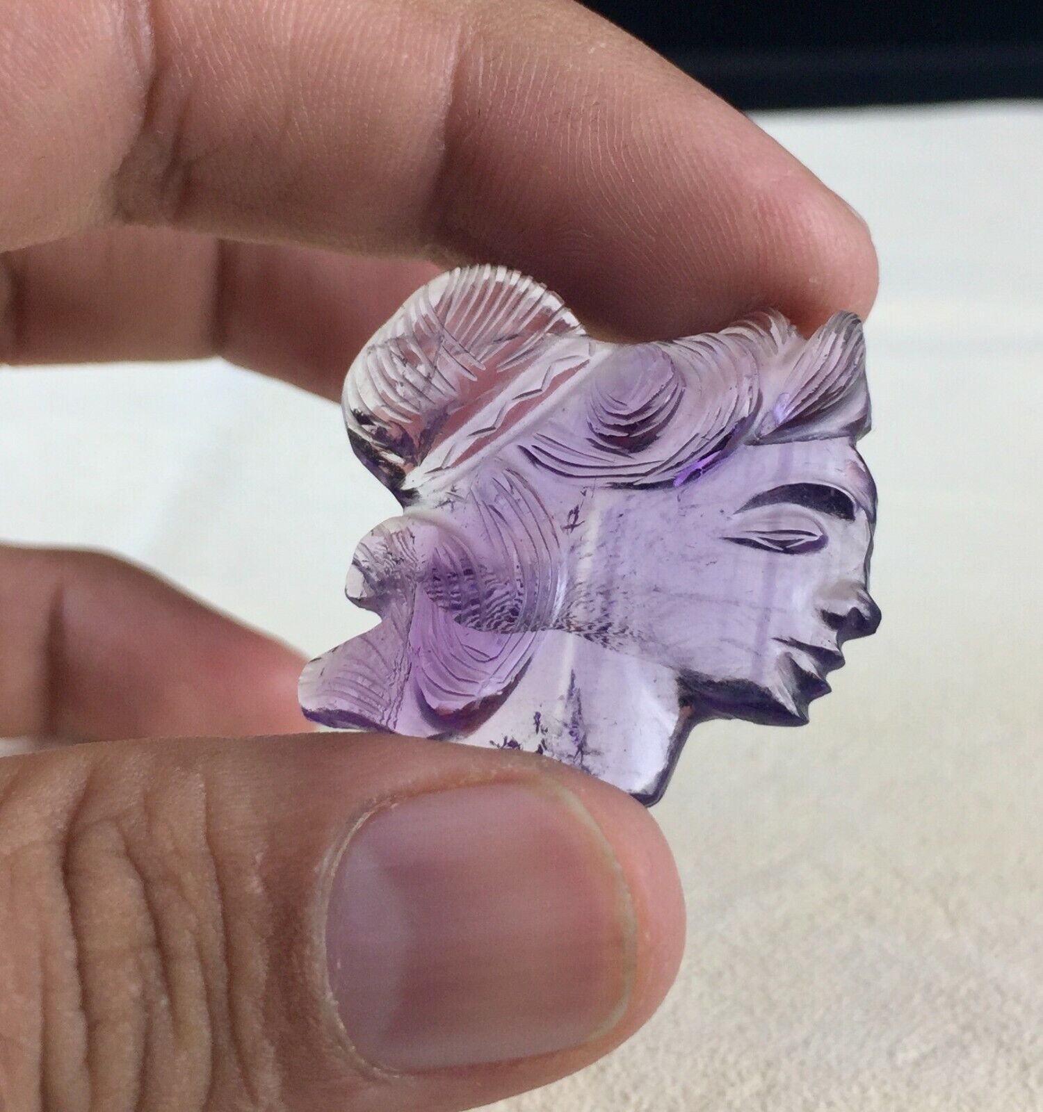 NATURAL BRAZILIAN AMETHYST LADY CARVED 46.50 CTS GEMSTONE PENDANT DESIGNING