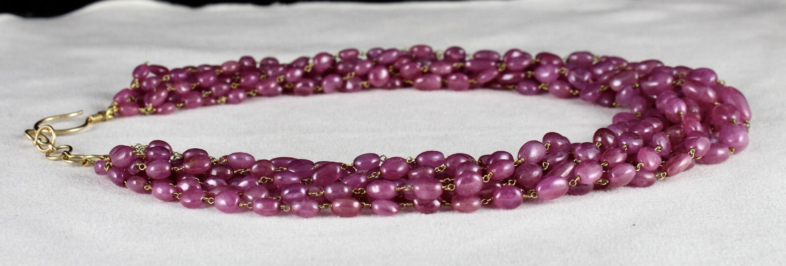 Certified Vintage Ruby Pink Beads Cabochon 9 L 780 Ct 18k Gold Necklace