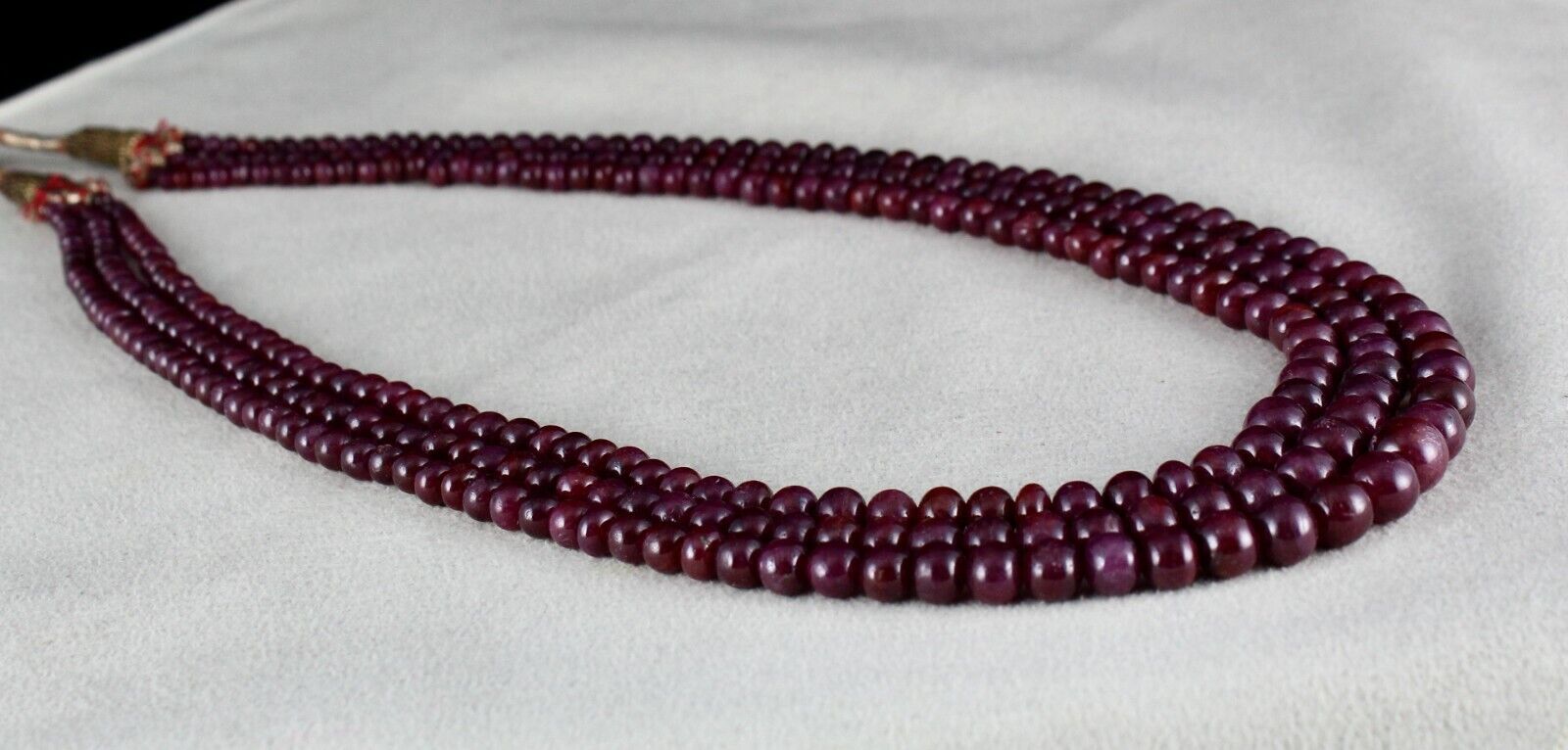 NATURAL RED RUBY BEADS ROUND 3 LINE 414 CTS PRECIOUS GEMSTONE FASHION NECKLACE