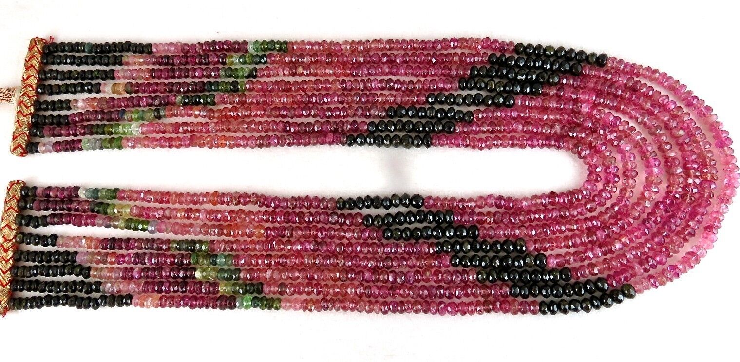 NATURAL MULTI COLOUR TOURMALINE BEADS FACETED ROUND 835 CTS GEMSTONE NECKLACE