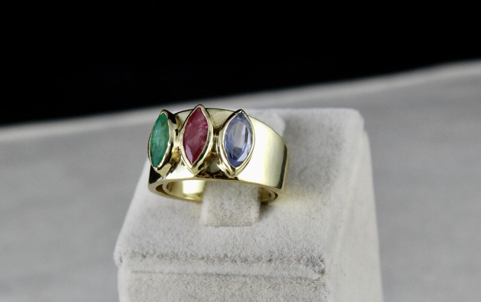 ELEGANT NATURAL EMERALD RUBY SAPPHIRE MARQUISE GEMSTONE FINEST WOMEN SILVER RING