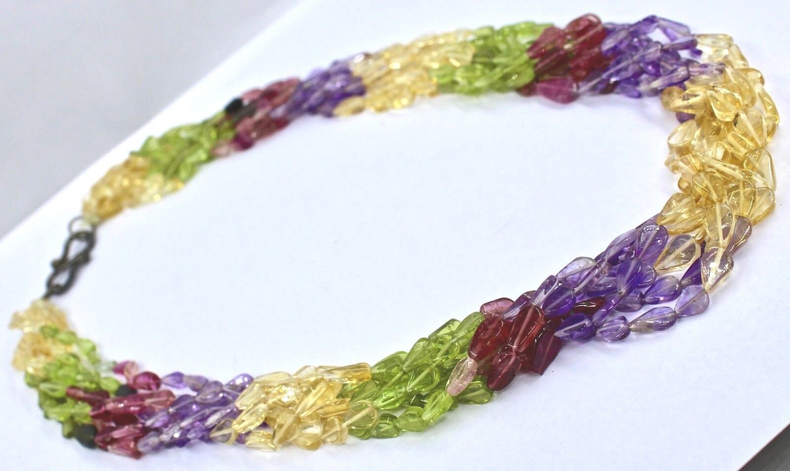 MULTI COLOR PERIDOT CITRINE TOURMALINE BEADS 8 LINE 313 CARATS GEMSTONE NECKLACE