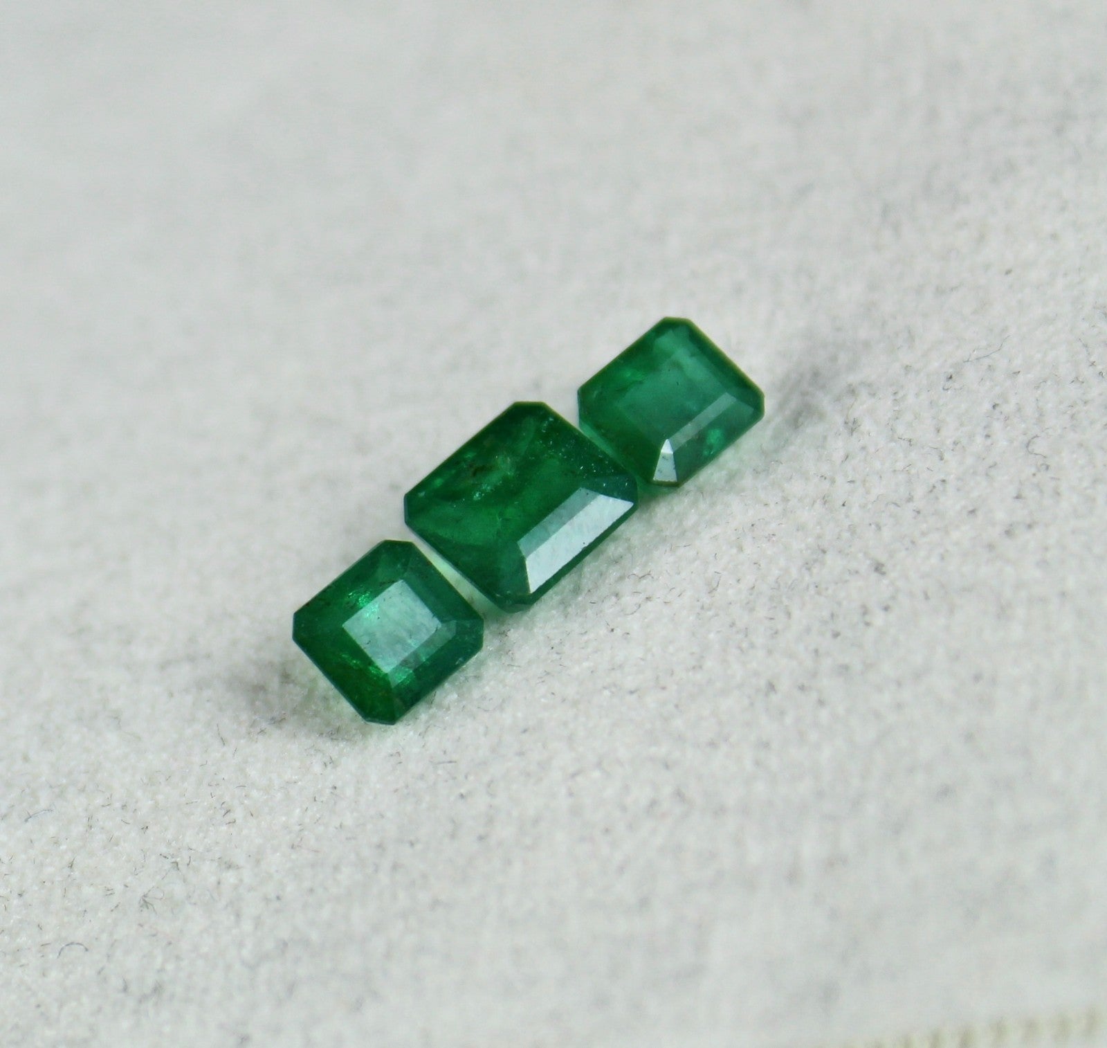 Certified Natural Zambian Emerald Octagon 3.42 Carat Gemstone 3 Pcs For Design