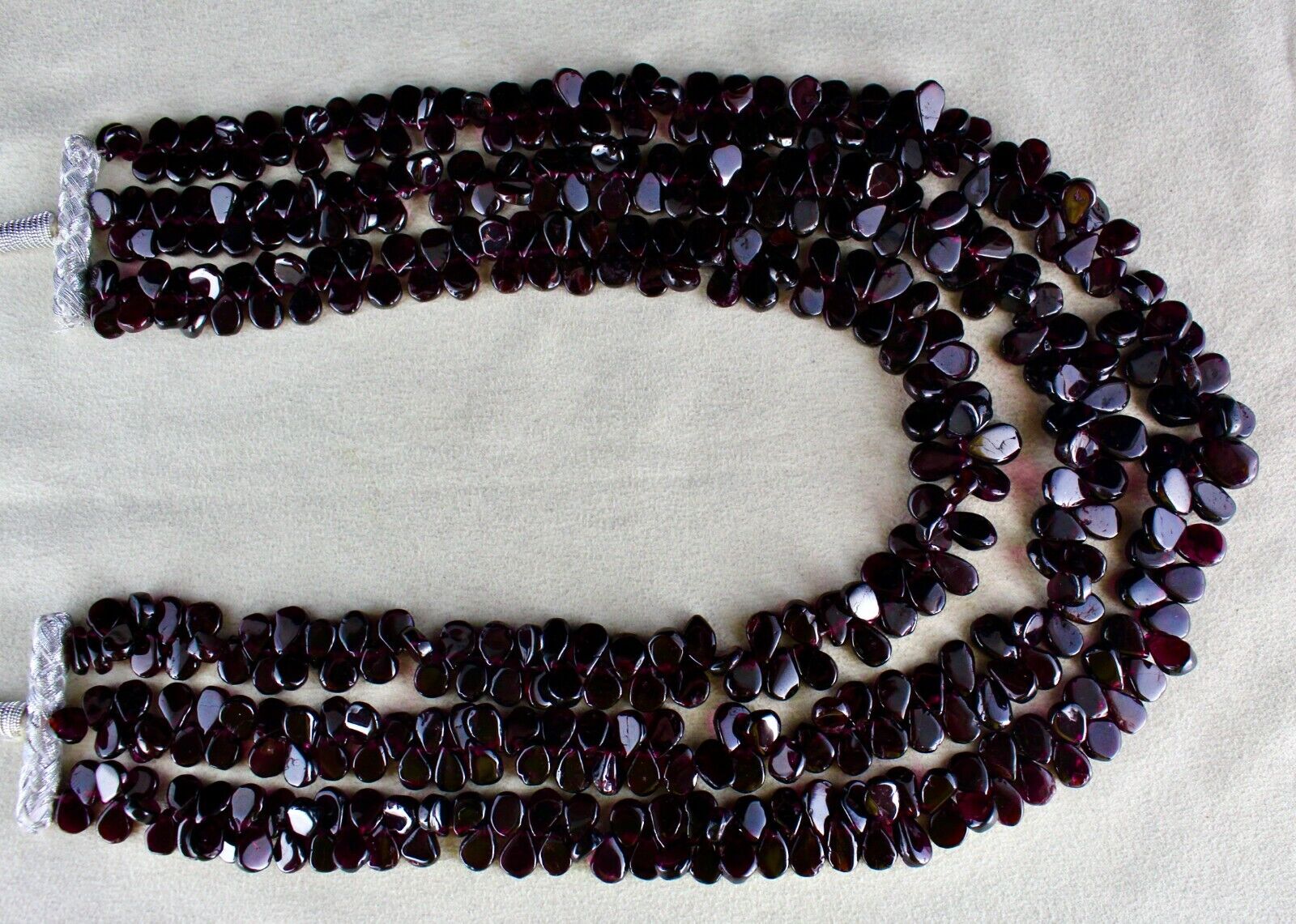 NATURAL RED GARNET BEADS FANCY PEAR 3 LINE 1248 CARATS GEMSTONE FINE NECKLACE