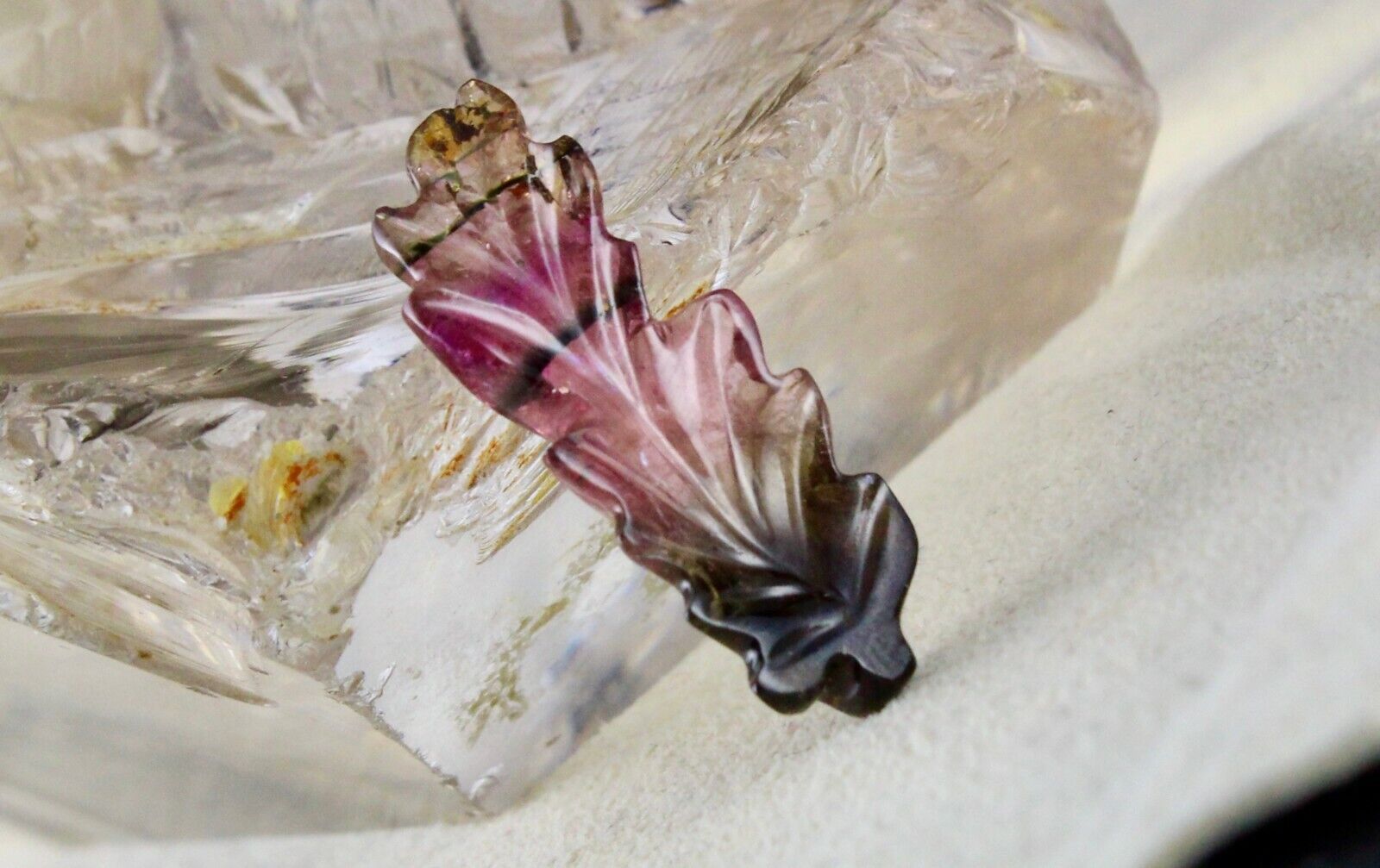 NATURAL MULTI TOURMALINE CARVED LEAF 13.80 CARATS GEMSTONE FOR RING & PENDANT