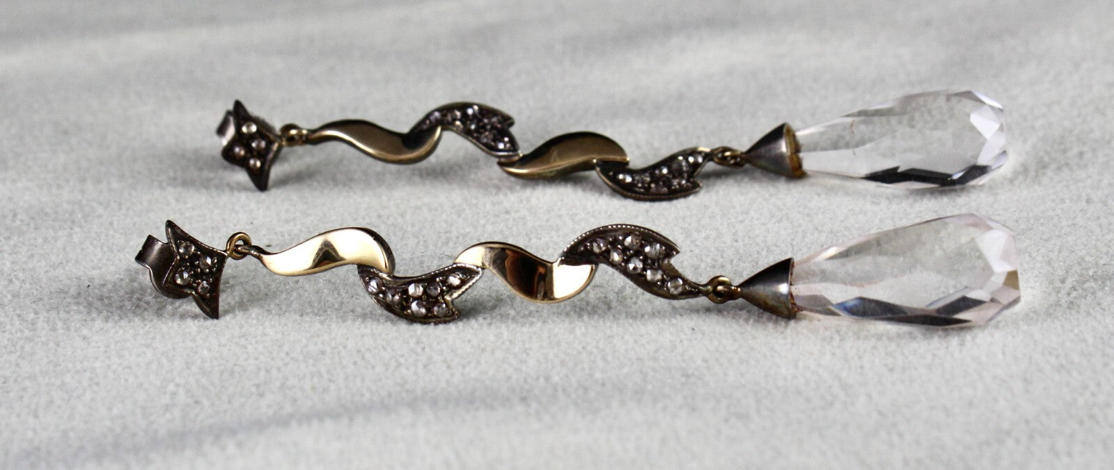 Natural Rock Crystal Quartz 10ct Natural Diamond 18k Gold Victorian Earrings