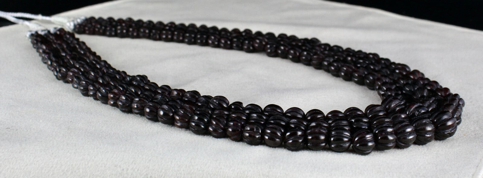 Natural Garnet 1092ct Carved Melon Beads 3 Line Gemstone Fashion Necklace