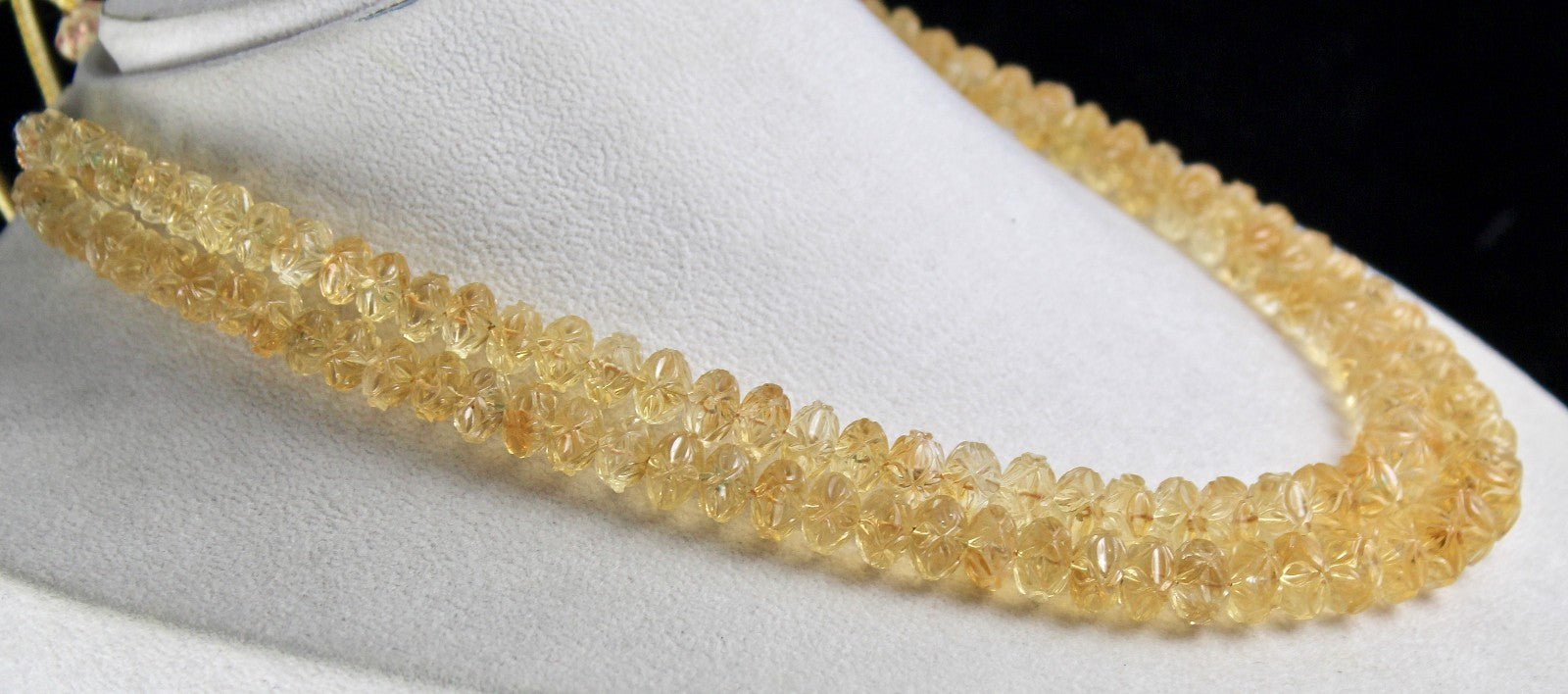 Vintage Natural Yellow Citrine 565 Ct Engraved Beads Gemstone Necklace Certified