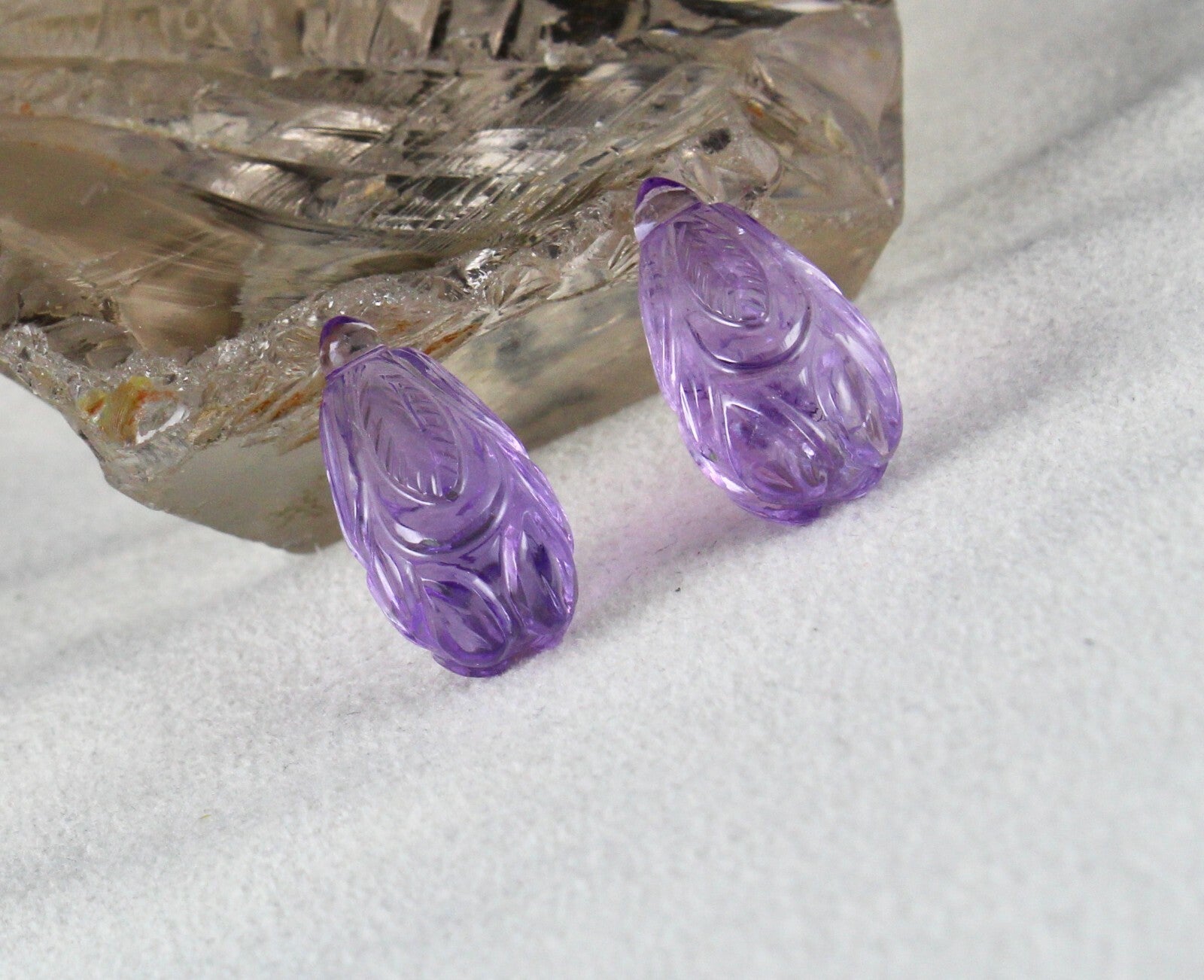 Natural Amethyst Carved Drops 11 Pcs 247cts Loose Gem Necklace Earring Set