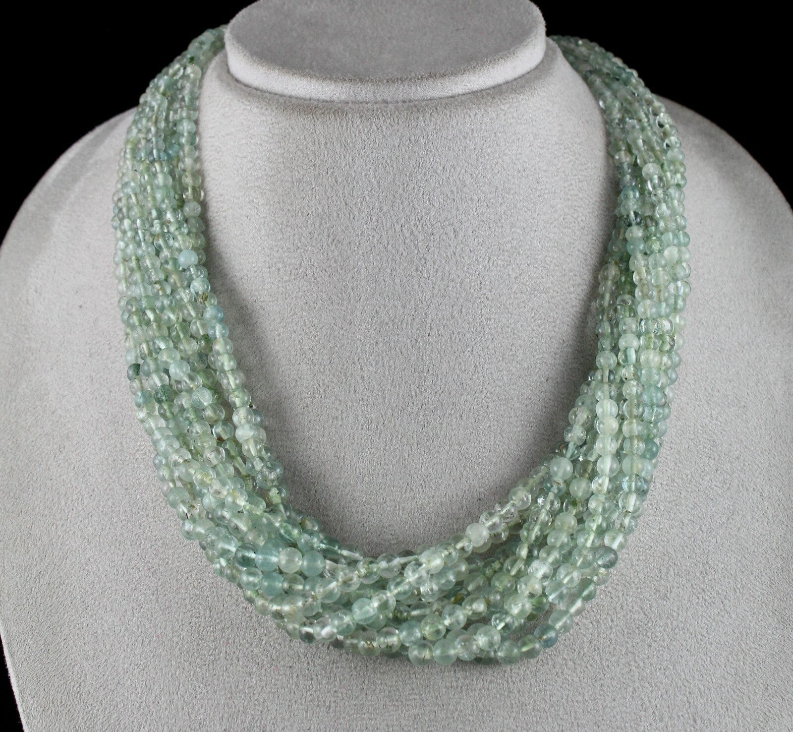 Natural Blue Aquamarine Round Beads 890ct Sterling Silver Necklace