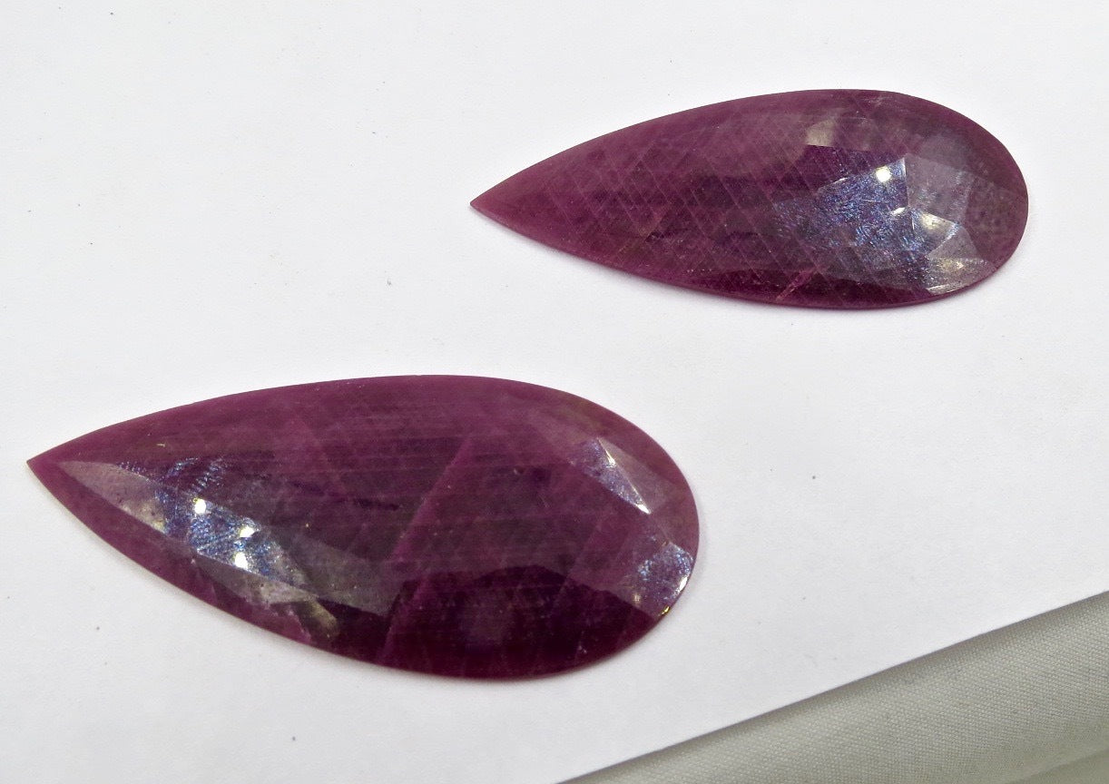 Natural Ruby Faceted Pear Cabochon 103ct Gemstone 56mm 2pcs Earring