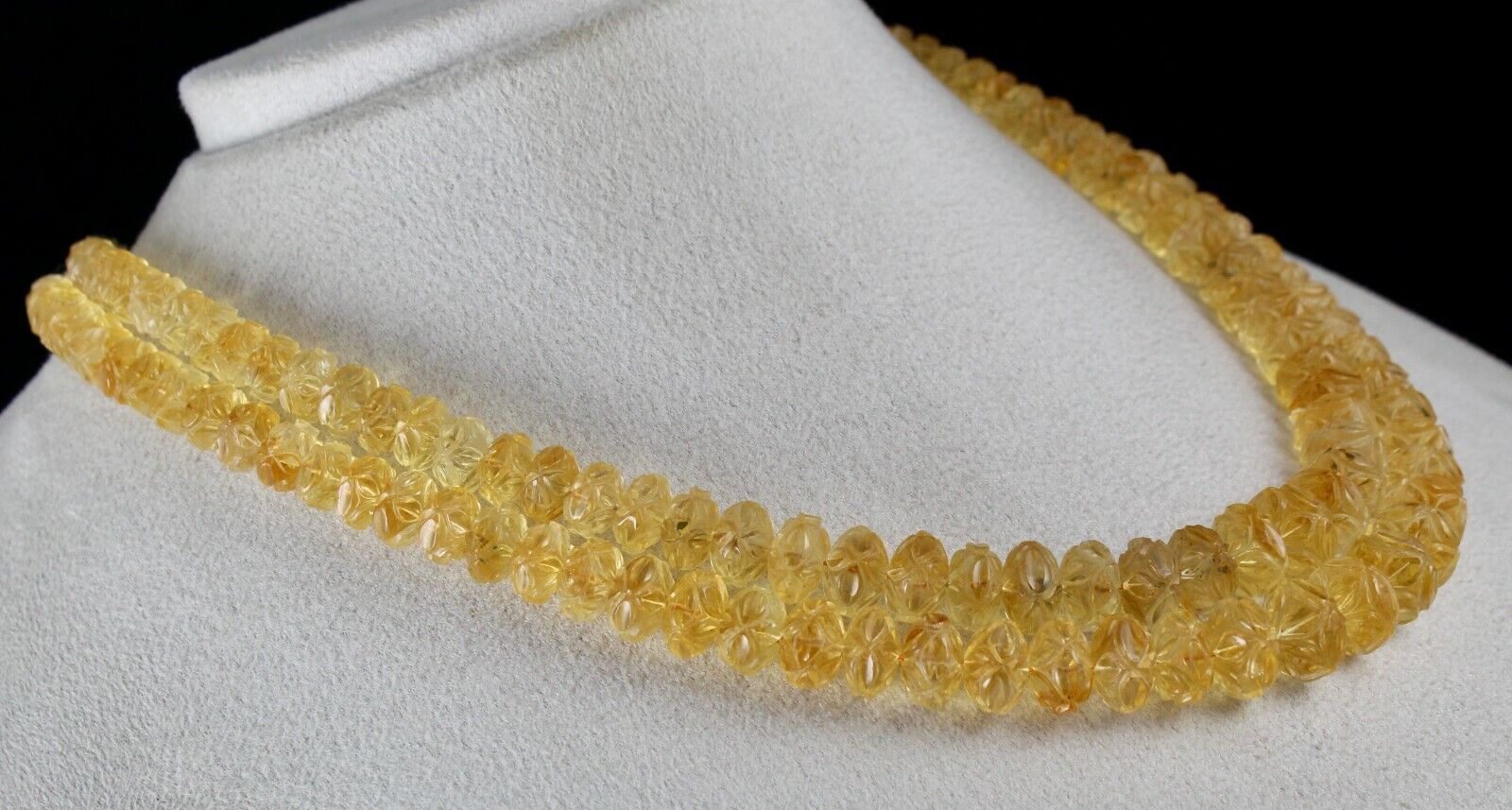 Natural Yellow Citrine Beads Carved Round 2 L 514 Ct Gemstone Vintage Necklace
