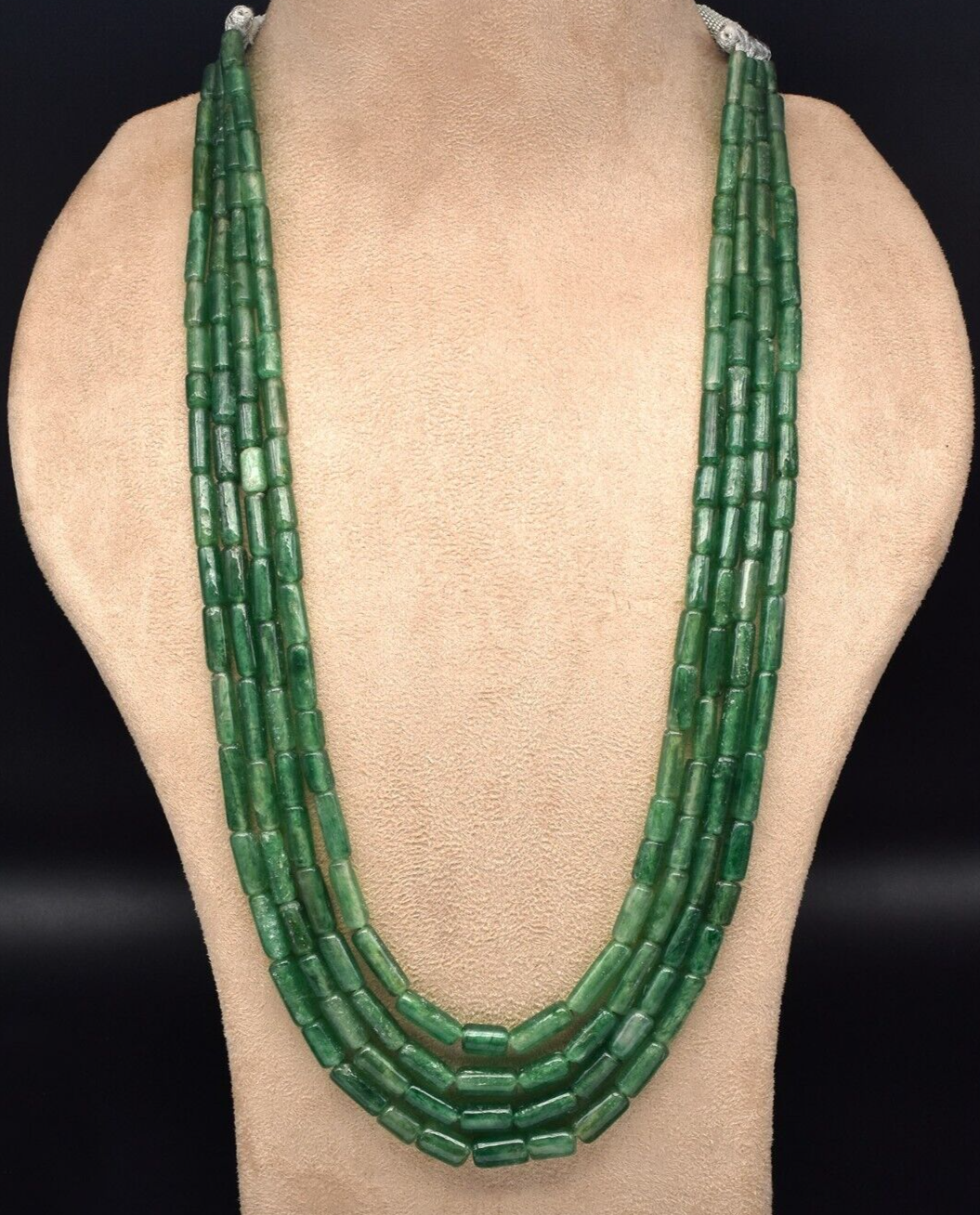 Vintage Natural Green Quartz Aventurine Tube Beads Necklace 569ct Gemstone