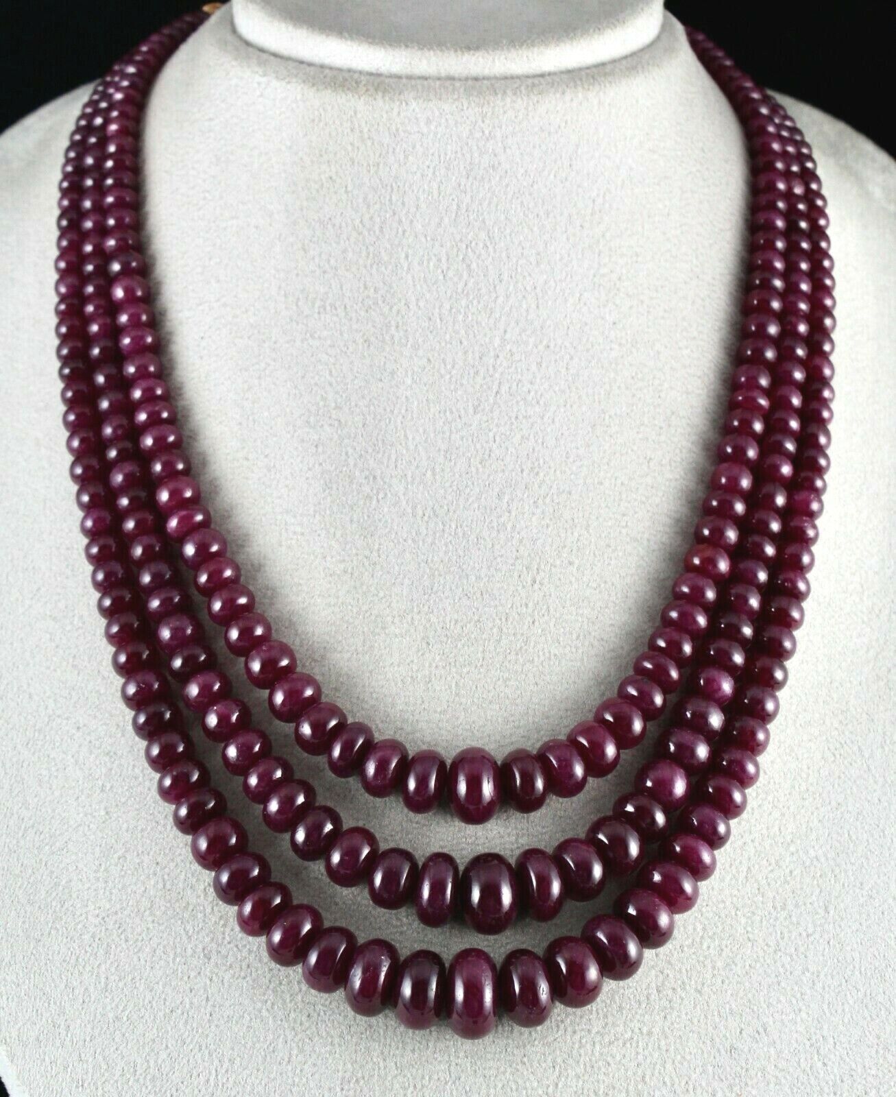 NATURAL UNHEATED RUBY BEADS ROUND 3 LINE 1190 CTS 16 MM BIG GEMSTONE NECKLACE