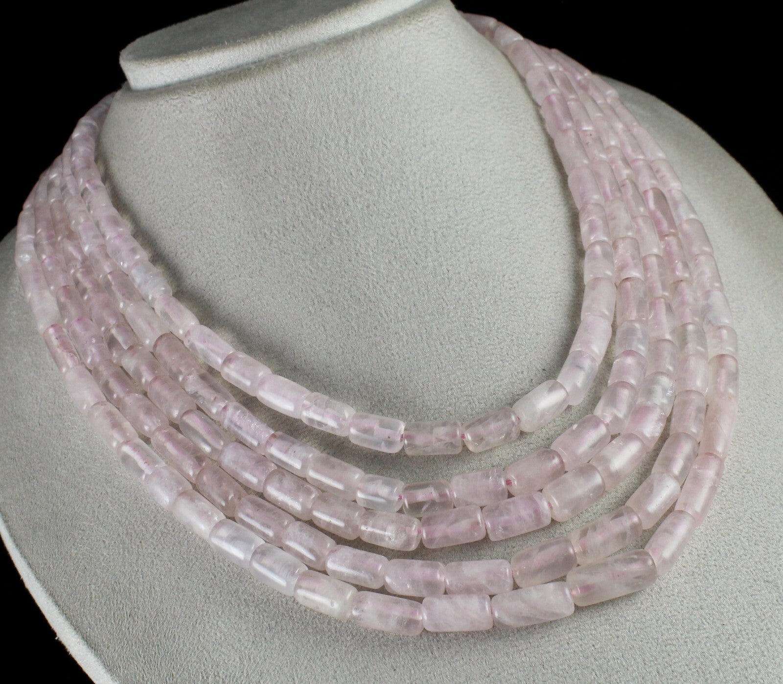 Antique Fashion Necklace Natural Pink Rose Quartz Tube Beads 1173 Ct Gemstone