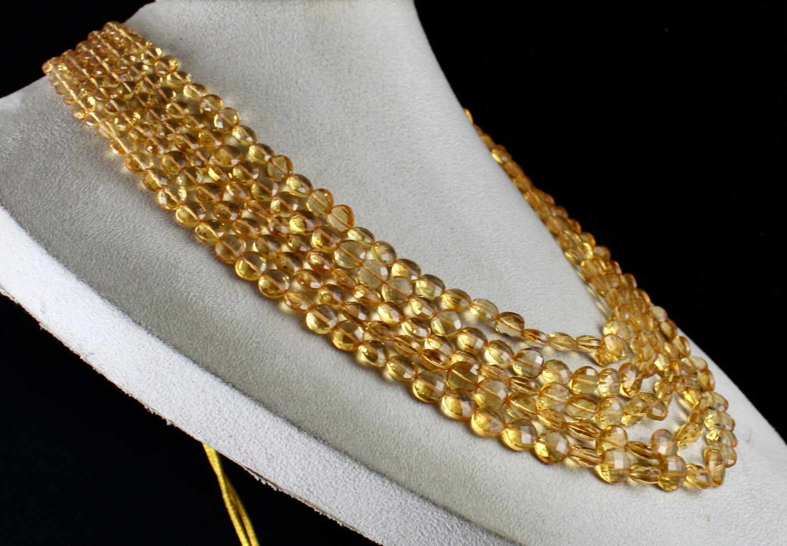 Certified Natural Yellow Citrine 752 Ct Faceted Coin Beads Necklace Women