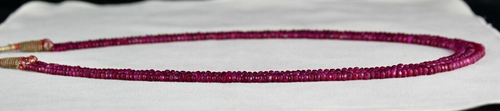 RUBY CORUNDUM BEADS LONG 3 LINE 272 CARATS OLD DYED GEMSTONE NECKLACE