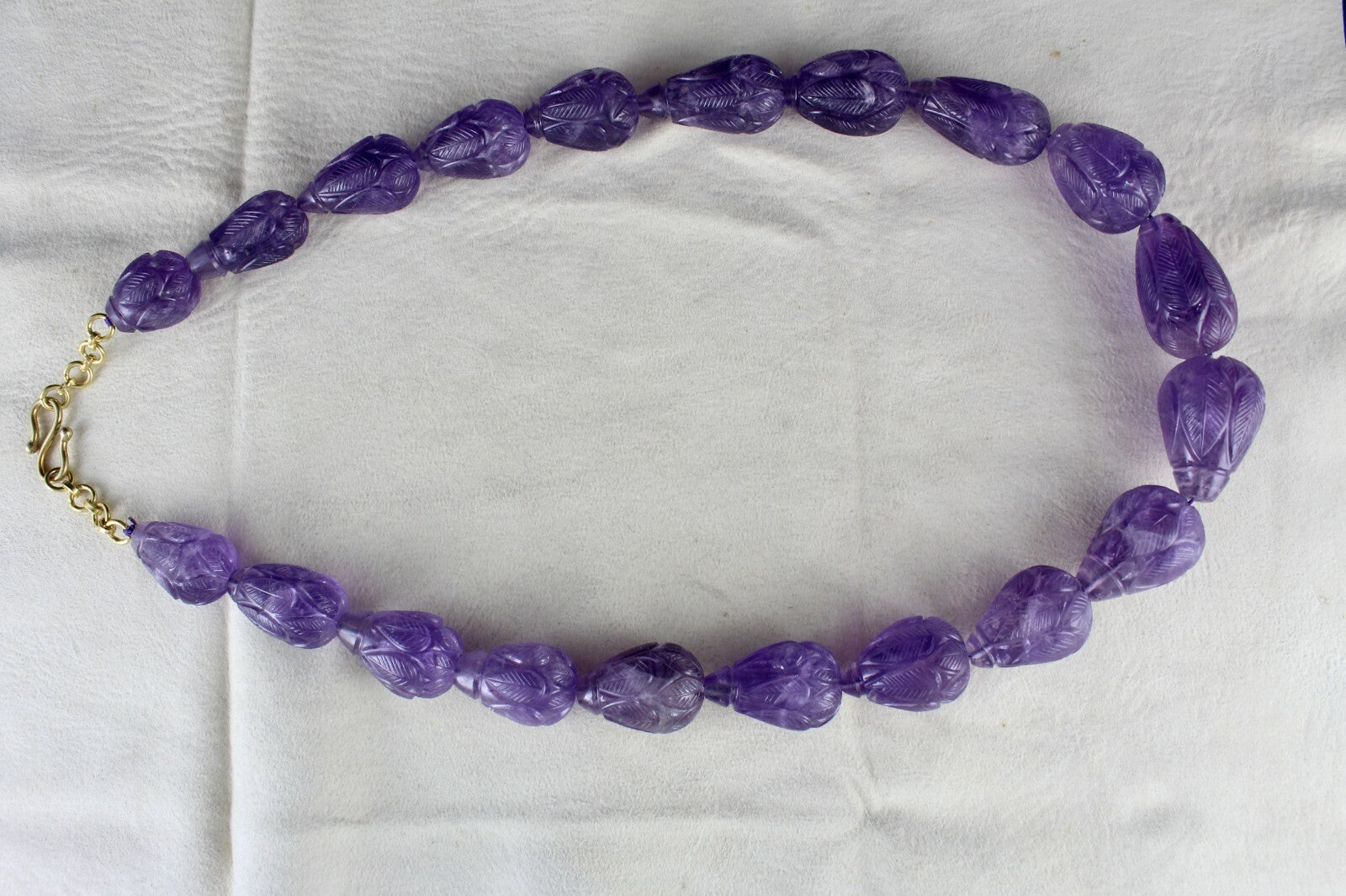 Certified Natural Amethyst Beads Necklace Carved Drop 1202 Ct Purple Gemstone