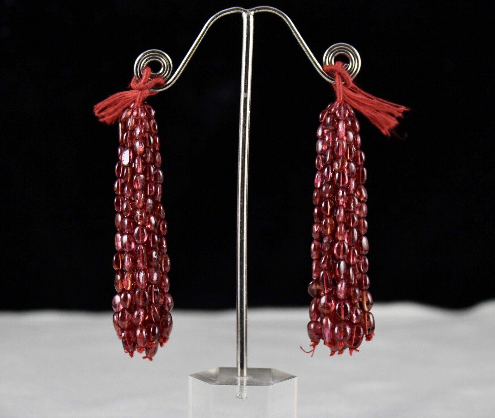 NATURAL CERTIFIED SPINEL BEADS TASSEL LONG 154 CARATS DESIGNING GEMSTONE EARRING