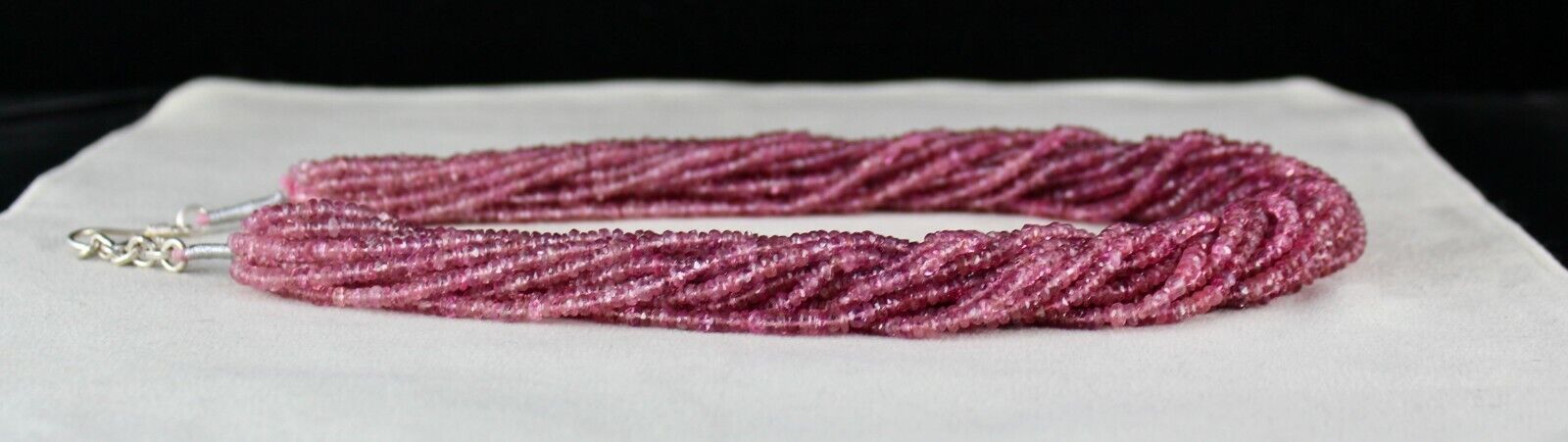 Natural Pink Tourmaline Beaded Necklace 917 Carats Faceted Gemstone Silver Clasp