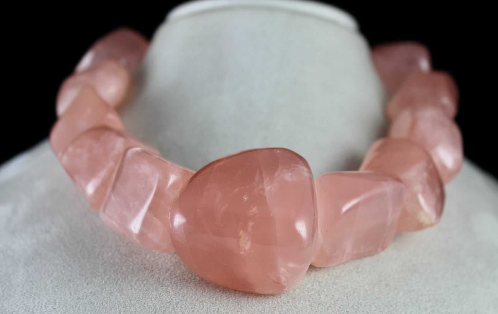 Certified Natural Rose Quartz Tumble Beads Necklace 2597 Ct Sterling Silver