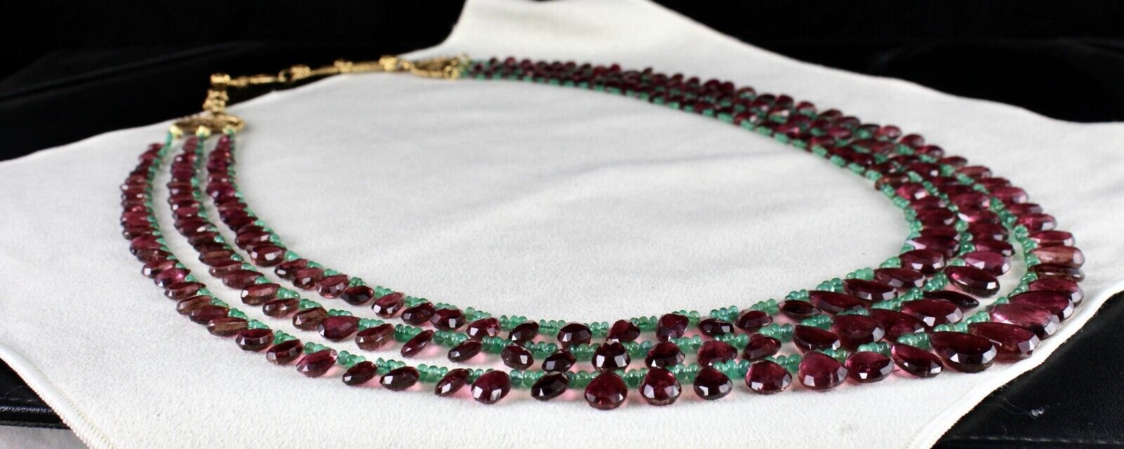 NATURAL TOURMALINE RUBELLITE TEARDROPS EMERALD BEADED 3L 596 CT FINEST NECKLACE