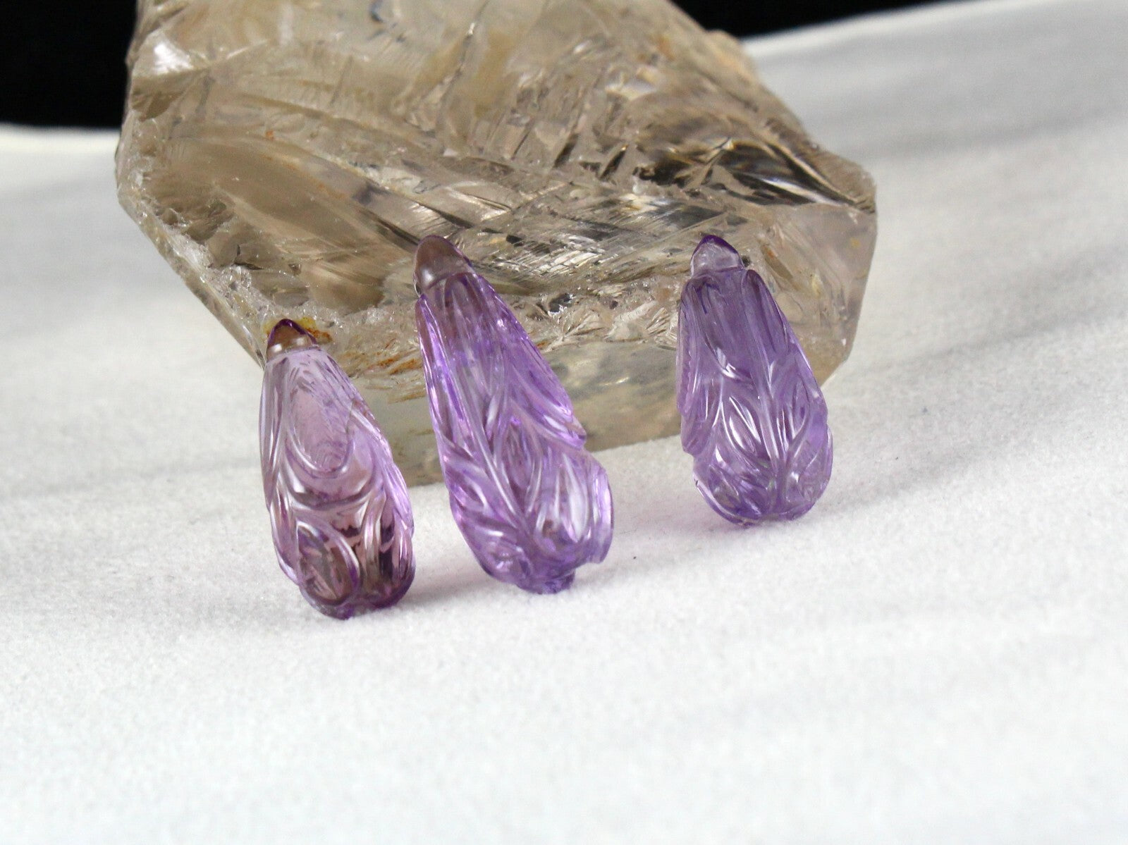 Natural Amethyst Carved Drops 11 Pcs 247cts Loose Gem Necklace Earring Set