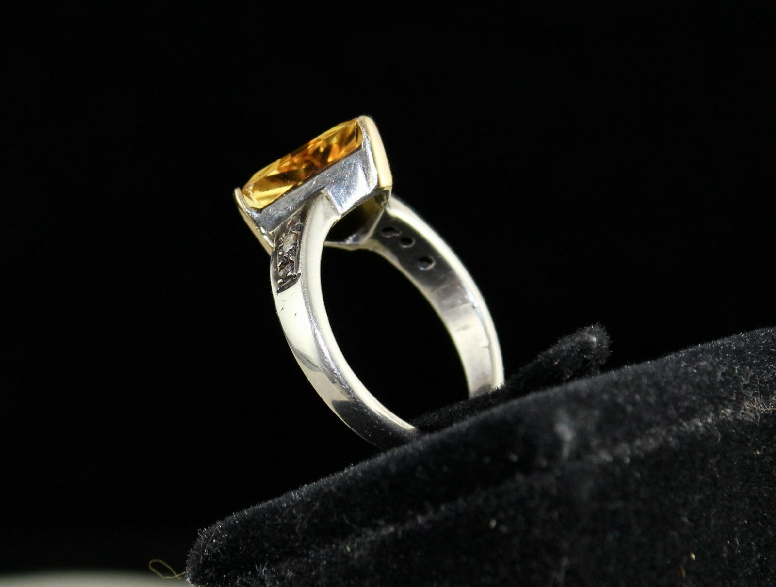 Vintage Natural Yellow Citrine 10ct Oval Natural Diamond 18k Gold Silver Ring