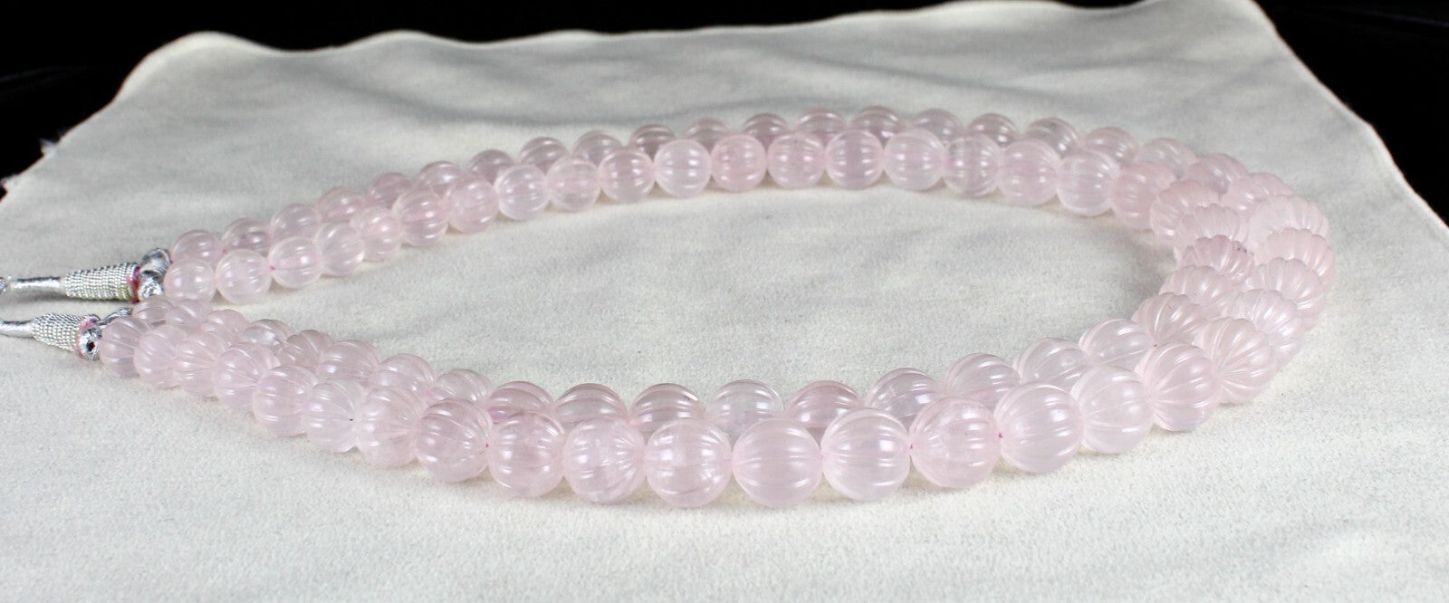 Certified Vintage Natural Rose Quartz Carved Beads Necklace 967 Ct Pink Gemstone